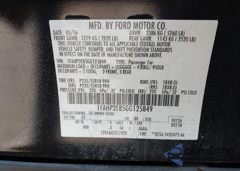 2016 Ford Taurus Sel из США, поврежденный, VIN 1FAHP2E85GG125849